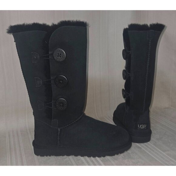 UGG BAILEY BUTTON TRIPLET TRIPLE Black Suede Tall Boots Women Size US 5 NEW 1873 - Picture 3 of 12